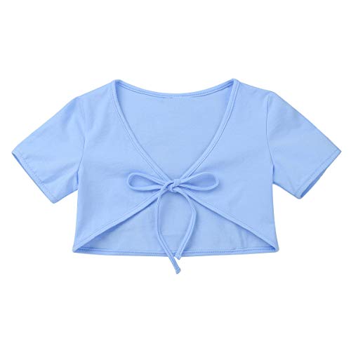 Mufeng Kids Girls Classic Short Sleeves Wrap Tops Ballet Dance Cardigan Cotton Knit Crop Tops Shrug Sweater3