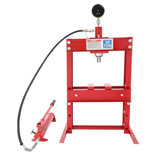 10Ton Hydraulic Benchtop Press Shop Press, H-Frame Height Adjustable 0-6000psi Hydraulic Press Garage Floor Press