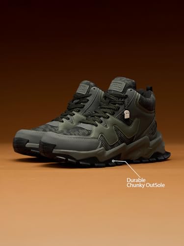 Image of The Souled Store Fumes NX: Men and Boys High Top Sneakers Streetwear Shoe Breathable Mesh and Synthetic Upper Chunky Midsole RidgeLock Traction Sole Lace Up Closure