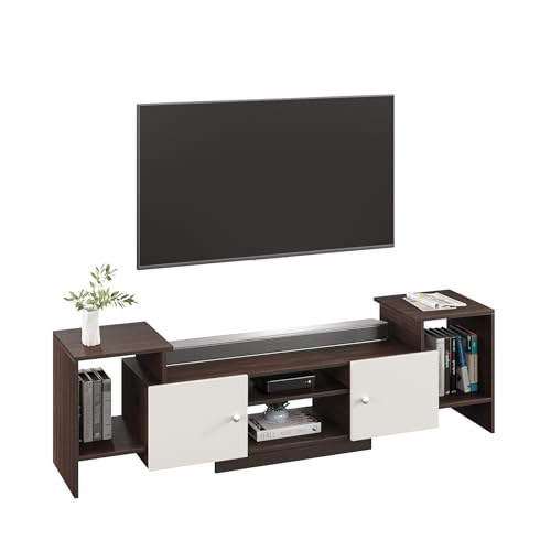 Image of FURNEASER Eptimal Engineered Wood TV Entertainment Unit for 75 Inch TV | Floor TV Stand & Cabinet with Shelves and Doors | Modern TV Unit (Wenge & White)