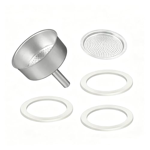 6-Cup Moka Pot Replacement Funnel Kit with Filter & 3 Silicone Gaskets