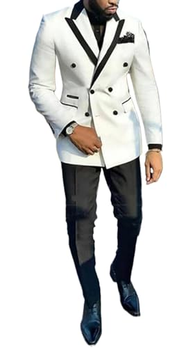 Mi Bo Tong Mens 2 PCS Suit Slim Fit Peak Lapel Suit Business Work Tuxedo Blazer Pants Suits for Wedding Party
