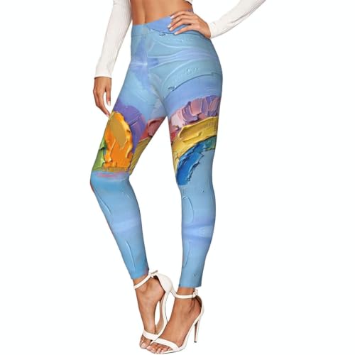 Ropa de gimnasio para mujer: leggings con estampado de arcoíris pequeños y elásticos