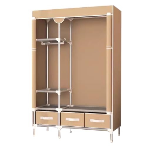Penderie avec étagères armoire dressing tissu marron 3 tiroirs