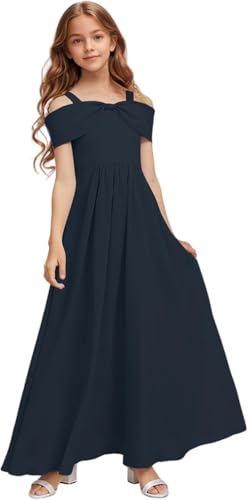 Off Shoulder Junior Dresses for Teen Girls Chiffon Flower Girl Dress Spaghetti Strap Birthday Dress