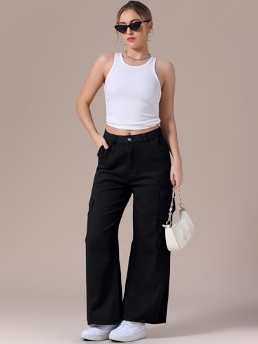 Women's Baggy Jeans Straight Leg High Waist Multi-Pocket Buttoned Loose Casual Cargo Denim Pants3