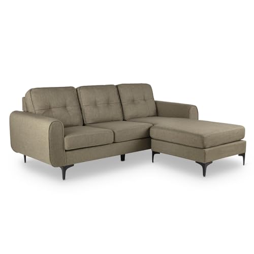 Mc Haus Gin Beige Caqui - Sofa, Sofá chaiselongue Acolchado y tapizado en Tela Transpirable y Antiarrugas, 3 plazas, Beige Caqui