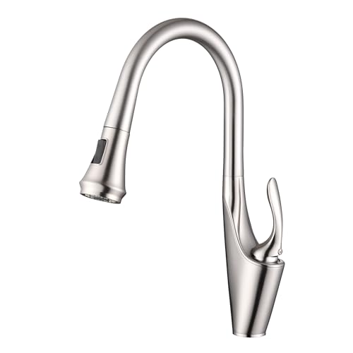 Image of sumerain Brushed Nickel Single Handle Pull Out Kitchen Faucet, Stainless Steel 1 Hole Kitchen Sink Faucet with Pull Down Sprayer