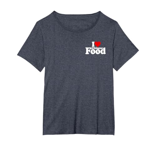 I Love Heart Chinese Food Cuisine T-Shirt, Women's Plus, Heather Blue, 5X