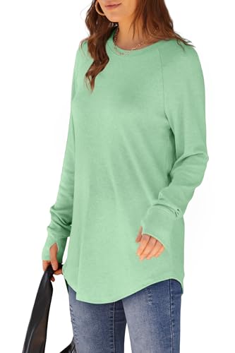 Image of XIEERDUO Womens Tunic Tops to Wear with Leggings Long Sleeve Thumb Hole Shirts Crew Neck Curved Hem