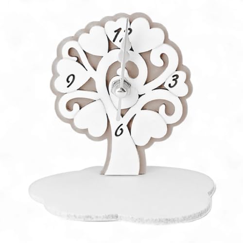 Albalù Bomboniera Orologio Albero Della Vita 10x10 cm – Orologio da Appoggio con Design Legno, Scatola Inclusa – Bomboniere Cresima Ragazzo, Bomboniere Comunione Bambina - Tortora