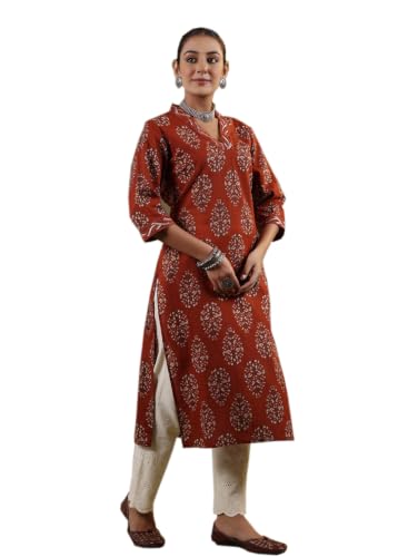 Image of FIRSTRAIN Women Cotton Straight Printed Kurti | Soft Breathable Kurta for Office & Casual Use | | Trendy Festive & Regular Wear Cotton Kurti