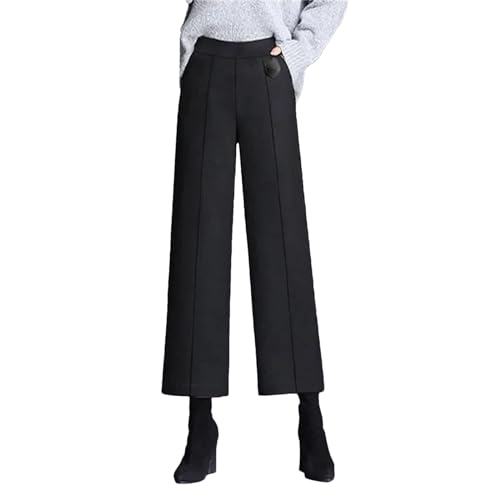 Fall Winter Womens Woolen Wide Leg Pants Women High Waist Office Ankle Length Pantalones Wool Blend Trousers