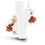 𝗦𝗧𝗔𝗕𝗜𝗟𝗘 𝗕𝗢𝗗𝗘𝗡𝗩𝗔𝗦𝗘 - Mundgeblasene Glasvase in durchgefärbten weißen Glas mit klarem Boden. Hohes Eigengewicht damit auch Äste oder Sträucher einen guten Halt haben und besonders schön zur Geltung kommen.
