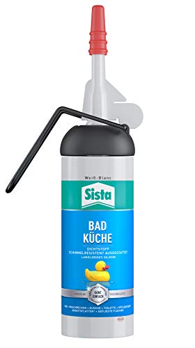 SISTA BAD KÜCHE weiß, Dichtstoff, schimmelresistent ausgestattetes, langlebiges Silikon für Küche und Bad, wasserdichter Fugenfüller, 1x100ml Spender