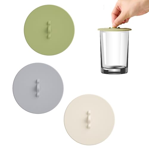 3pcs Silicone Lids for Cups,10cm/3.9inch Silicone Cup Covers Reusable Food Grade Anti-dust Airtight Seal Mug Cover for Drinks Hot and Cold Cup Lids for Coffee Tea Glass Cup (green/beige/Light Gray)