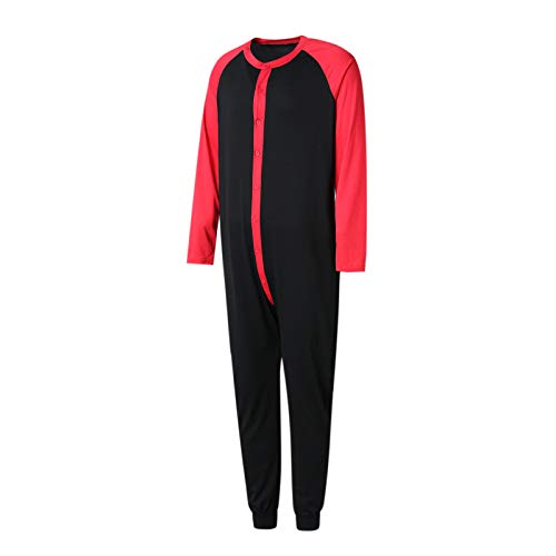Hulpvktsgiq Men's One Piece Pajama Color Block Thermal Underwear Full Button Union Suit Long Sleeve Onesie with Button Flap3