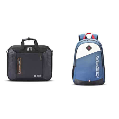 Image of Gear Inspired Alive Moving 14L /16 Faux Leather Water Resistant Laptop Briefcase /Office + 14 cms Blue Casual Backpack (MDBKPECO50504)