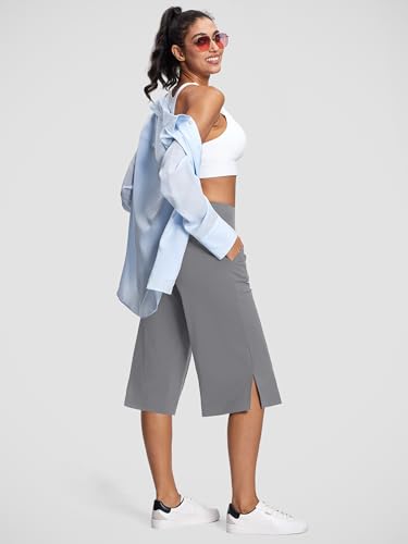 Image of ISEEGZ 15 inch /18 inch /21 inch Capri Pants for Women High Waist Wide Leg Yoga Capris with Pockets Stretchy Loose Fit Casual Workout