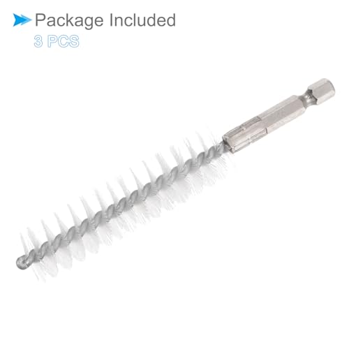Image of Bore Brush, 19mm Dia 75mm Length, Nylon Twisted Cleaning Wire Brushes with 1 /4 inch Hex Shank - (Applications: for Power Drill), 3-Pieces