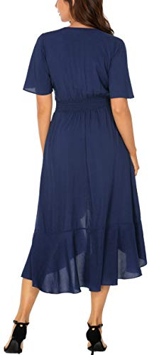 Image of Kormei Women Short Sleeve V Neck Floral High Low Flowy Summer Party Long Maxi Dress