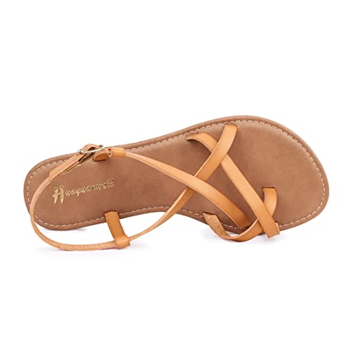 Image of Huayuanwell Women's Gladiator Flat Sandals Fisherman Strappy Sandals Ankle Strap Sandals
