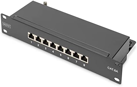 DIGITUS Panel krosowy Cat-5e - 8 portów - gniazda RJ45 - montaż w szafie 10-calowej 1U - rozdzielnica LSA - ekranowany - czarny