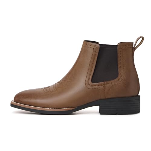 Image of Julyrose Cowboy Boots for Men Square Toe Mens Western Boots Slip On Casual Retro Boots