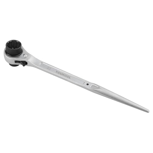 YOUKOOL 19mm x 22mm OR 3/47/8 Ratcheting Scaffold Podger & Spud Wrench 12-Point Double Ended Socket Heavy-Duty Cr-V Steel Scaffold Tool Silver