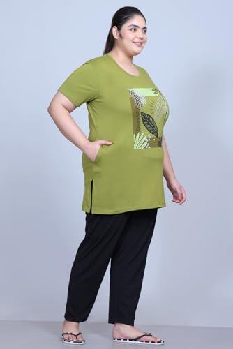 Image of RYSH Women's Printed Cotton Plus Size Longline T-Shirt with Pockets | Cotton fabric - soft longline T-shirt with easy plus-size fit