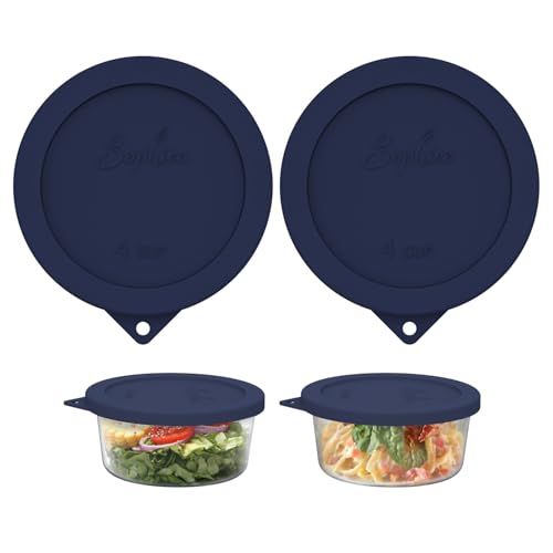 Sophico 4 Cup Round Silicone Storage Cover Lids Replacement for Anchor Hocking and Pyrex 7201-PC Glass Bowls (Container not Included) (Navy Blue-2 Pack)