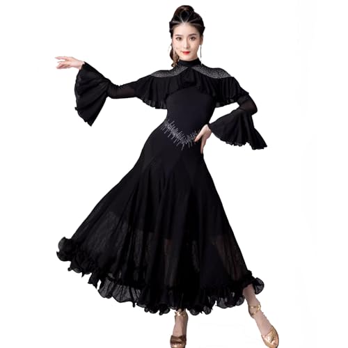 Hynjxjy Black,XXL,Women's Trumpet Sleeve Ballroom Dance Dresses Foxtrot Dancing Clothes Slim Fit Salsa Costumes Waltz Dancing Outfit