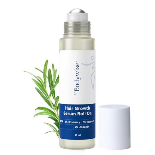 Be Bodywise Rosemary Hair Growth Serum Roll On 10 ml – 3% Rosemary, 3% Redensyl &amp; 2% Anagain | DHT-Blocking Scalp Serum Boosts Oxygen Flow, Reduces Hair Fall | Paraben/Sulfate-Free | Women &amp; Men
