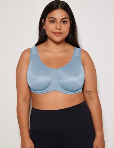 Image of SYROKAN Women's Max Control Underwire Sports Bra High Impact Plus Size with Adjustable Straps Unlined Bra
