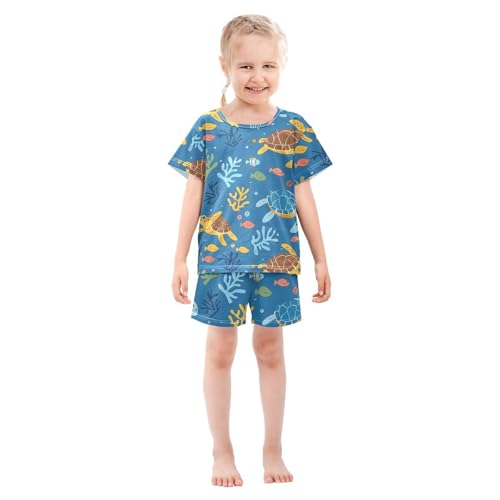 ALAZA Sea Turtle Fish Coral Reef Pajamas Short Sleeve 2 Piece Sleepwear Top and Bottom Pajama Set Unisex3