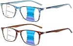 2 Pack Progressive Multifocus Reading Glasses Men and Women Computer Blue Light Blocking Anti Eyestrain Readers