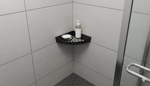 Modern Corner Shower Caddy 7 7 8 inch Geometric Design No-Drill Installation White Black