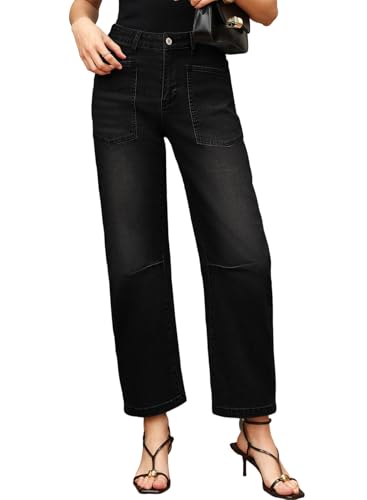 EVALESS Womens Baggy Barrel Jeans High Waisted Wide Leg Boyfriend Denim Ankle Pants4