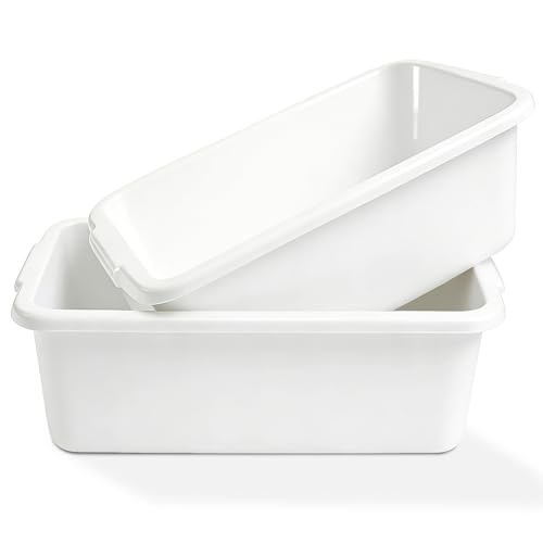 Jibrelxion 2 Pack Plastic Dish Pans, 12 Quarts White Rectangle
