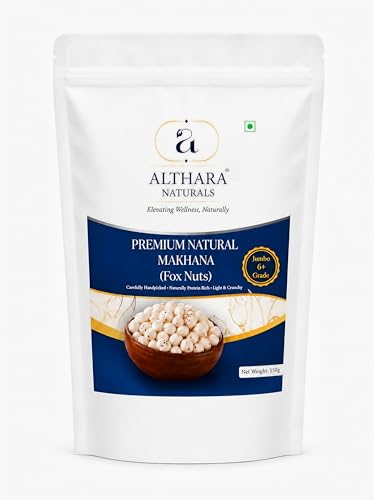 Image of ALTHARA NATURALS Raw Makhana (Fox Nuts) 150g | Jumbo 6+ Size | Protein-Rich, Gluten-Free, Calcium | Fasting Food | 100% Natural