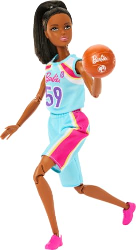 Barbie Made to Move Doll & Accessories, Brunette Basketball Player | Wearing Removable Uniform with Ball, 22 Bendable Joints​ - image 4