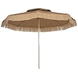 Outsunny 10FT Hula Thatched Tiki Patio Umbrella, 2-Tier Tropical Hawaiian Style Outdoor Umbrella with 8 Ribs, UPF30+, for Garden, Backyard, Deck, Pool, Natural