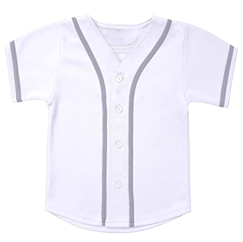 Babyhealthy FBAZF-FQ03039-WHITE-4T Boys Baseball Jersey Blank Kids Button Down T Shirt Plain Hipster Hip Hop Short Sleeve cover