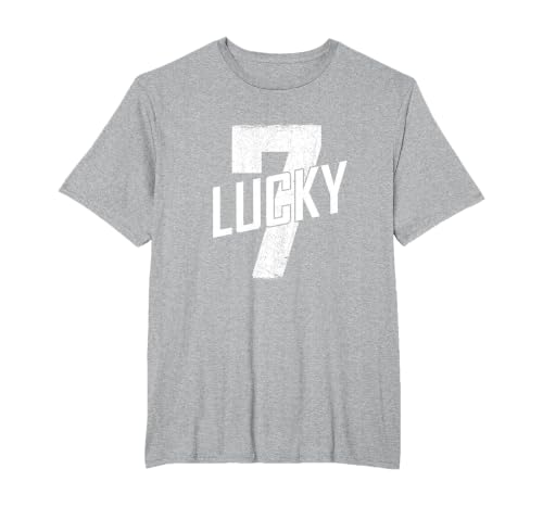Lucky Seven Distressed in White Lucky Number 7 T-Shirt, Men's Big and Tall, Heather Grey, 3X Tall