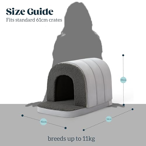 Pelzin Orthopädisches Indoor-Hundehaus - Hundeschlafhaus mit Eierkarton-Schaum, Zeltbett mit wasserdichter Innenhülle & Rutschsperre, Ideal für kleine Rassen, passt zu 62cm-Boxen (58x41cm), Holzkohle