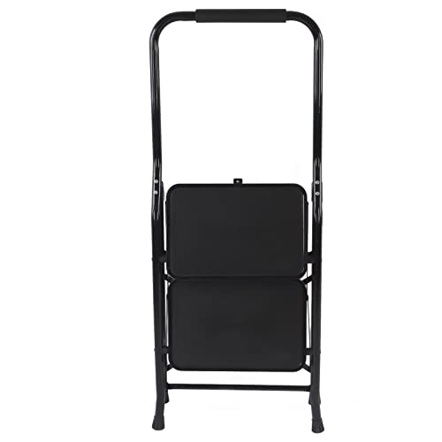 Thonlai Escalera de 2 Peldaños, Taburete Plegable de Acero con Almohadillas de Goma Antideslizantes y Práctico, con Plataforma Grande y Cómoda Cerradura de Seguridad, para Uso en