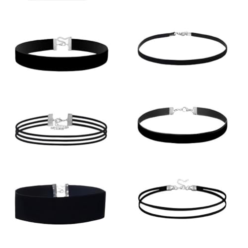 Ceeyoll 6 StüCk Choker, Choker Kette Damen, Vintage-Design, Choke Schwarz, ChokerKetteist Geeignet rür Festivals Und Das tä Gliche Leben Mode-Accessoires