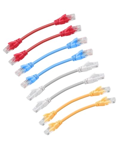 RIIEYOCA Cat6 Ethernet Patch 0.5ft, szybki Internet kabel sieciowy LAN Patch Kable ze złączami Rj45 do routera, modemu, przełącznika, serwera (mieszany kolor 8 Pack)