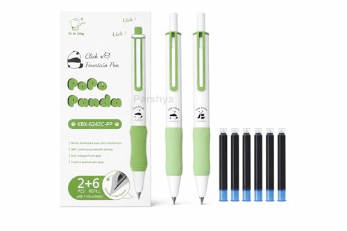 Image of KiddieWorld Click Fountain Pen Set for Students | 2 Pens + 6 Ink Refills | Smooth Writing, Quick Dry Ink, Soft Grip | Premium Gift Box | School, Office, Journaling Pen Kit
