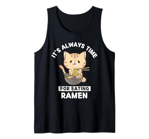 Lindo gato kawaii gatito siempre es hora de comer ramen Camiseta sin Mangas